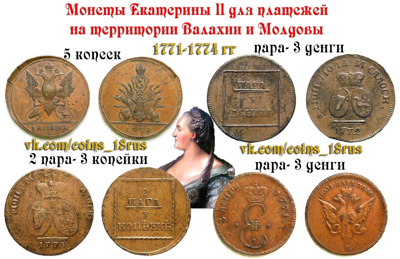 Монеты Екатерины Второй для Валахии и Молдовы