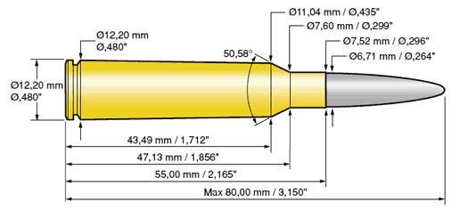 чертеж патрона гильзы 6,5x55 Mauser