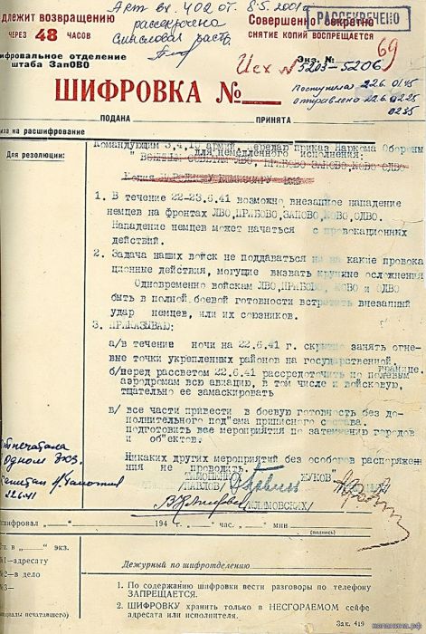 секретные архивные документы начала войны 22 июня